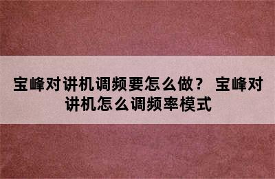 宝峰对讲机调频要怎么做？ 宝峰对讲机怎么调频率模式